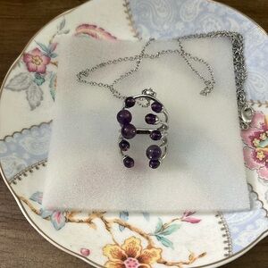 African Amethyst and Purple Austrian Crystal 3.00 ctw Pendant Necklace
